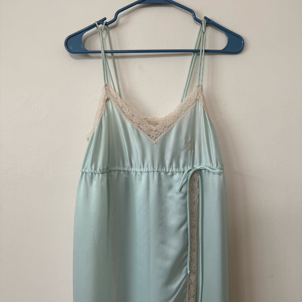 Givenchy Vintage 1980's Robin's Egg Blue Lace Trim Slip Gown